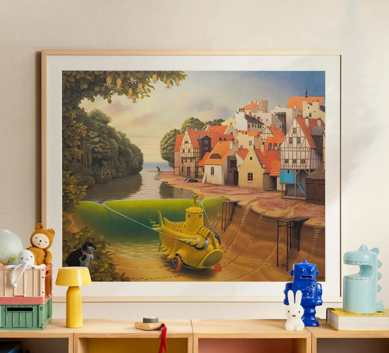 Il fiume nel villaggio di Jacek Yerka poster da Trudeau Art Galley