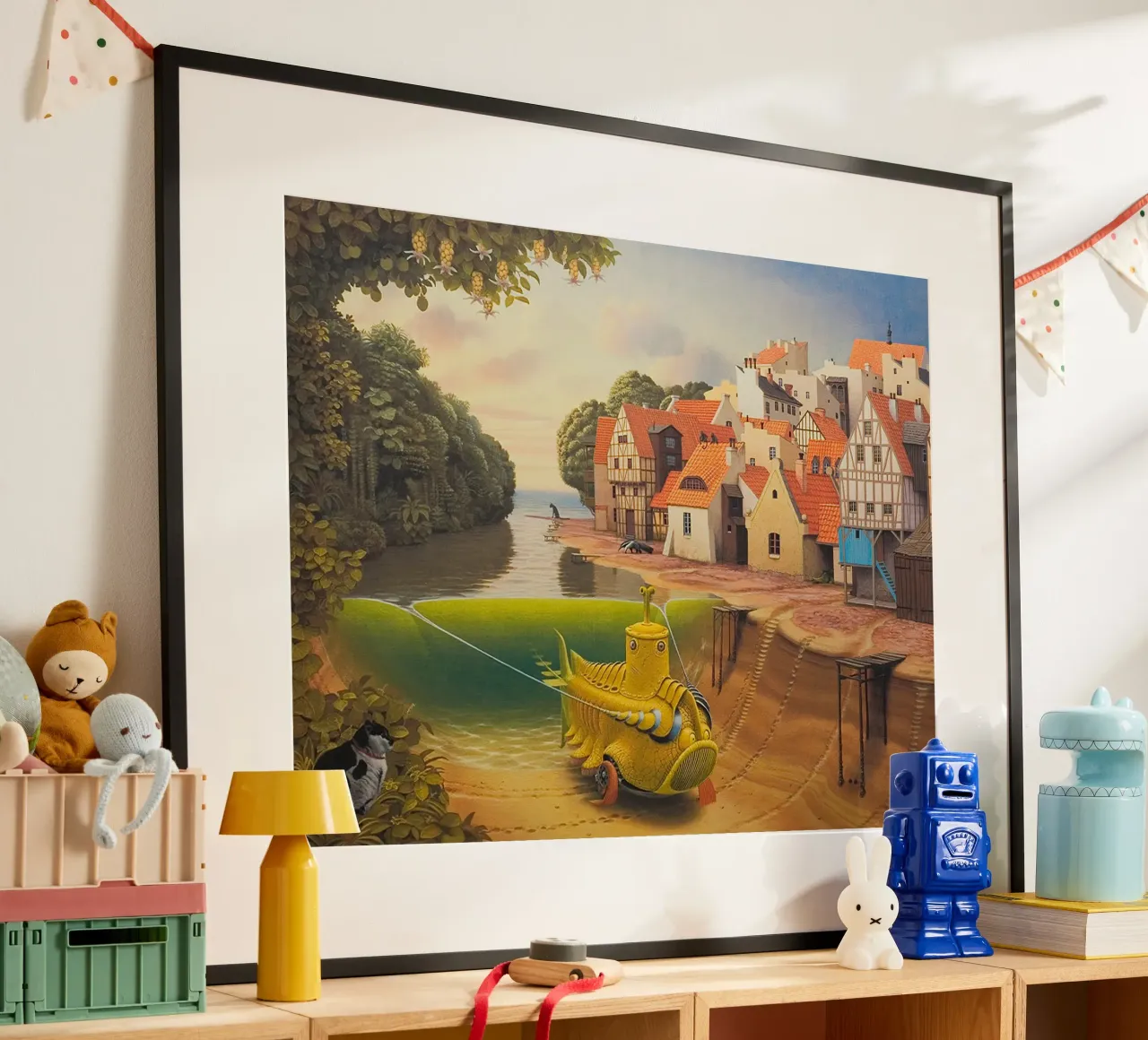 Il fiume nel villaggio di Jacek Yerka poster da Trudeau Art Galley