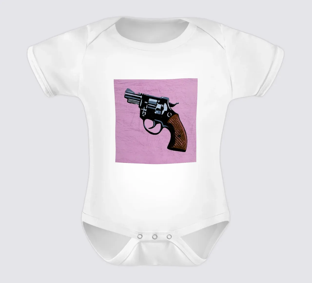 Revolver short-sleeve baby romper by Andy Bridge