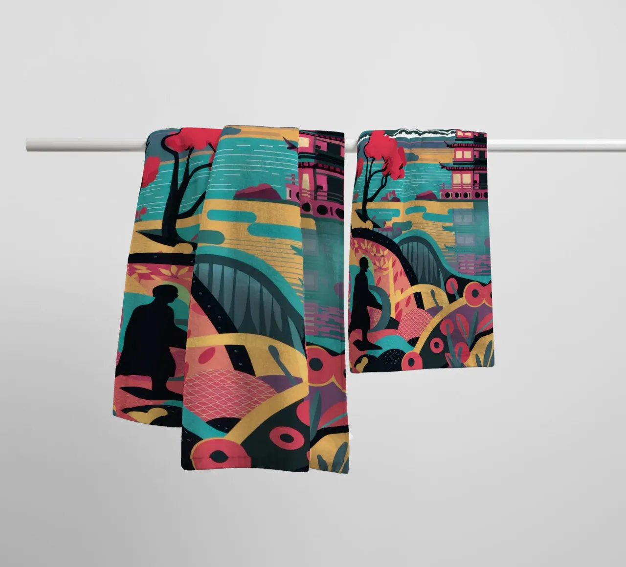 Paysage de rêve vibrant de Fuji serviette de bain de Veil Maya