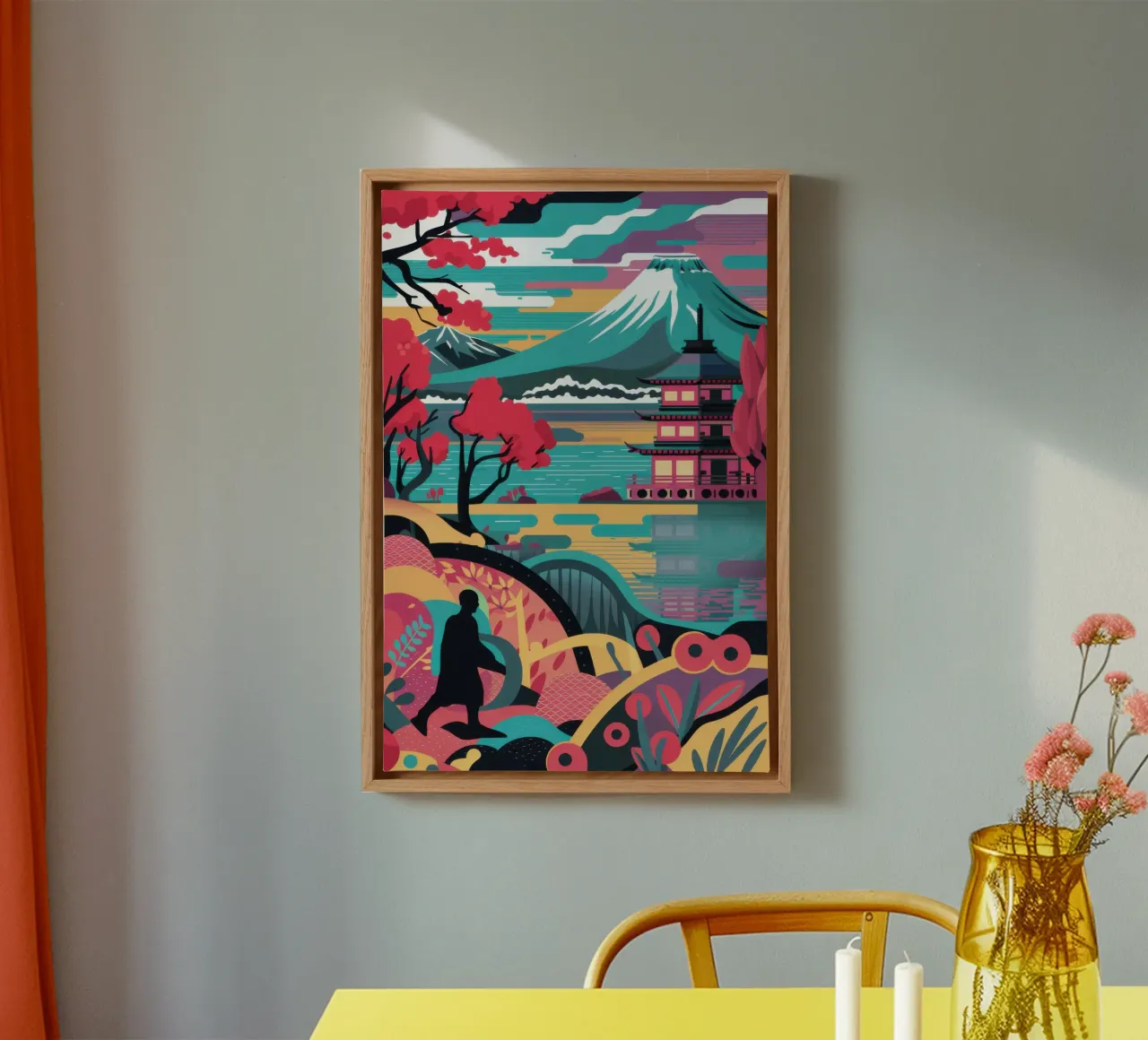 Levendig Fuji droomlandschap canvas met Baklijst van Veil Maya