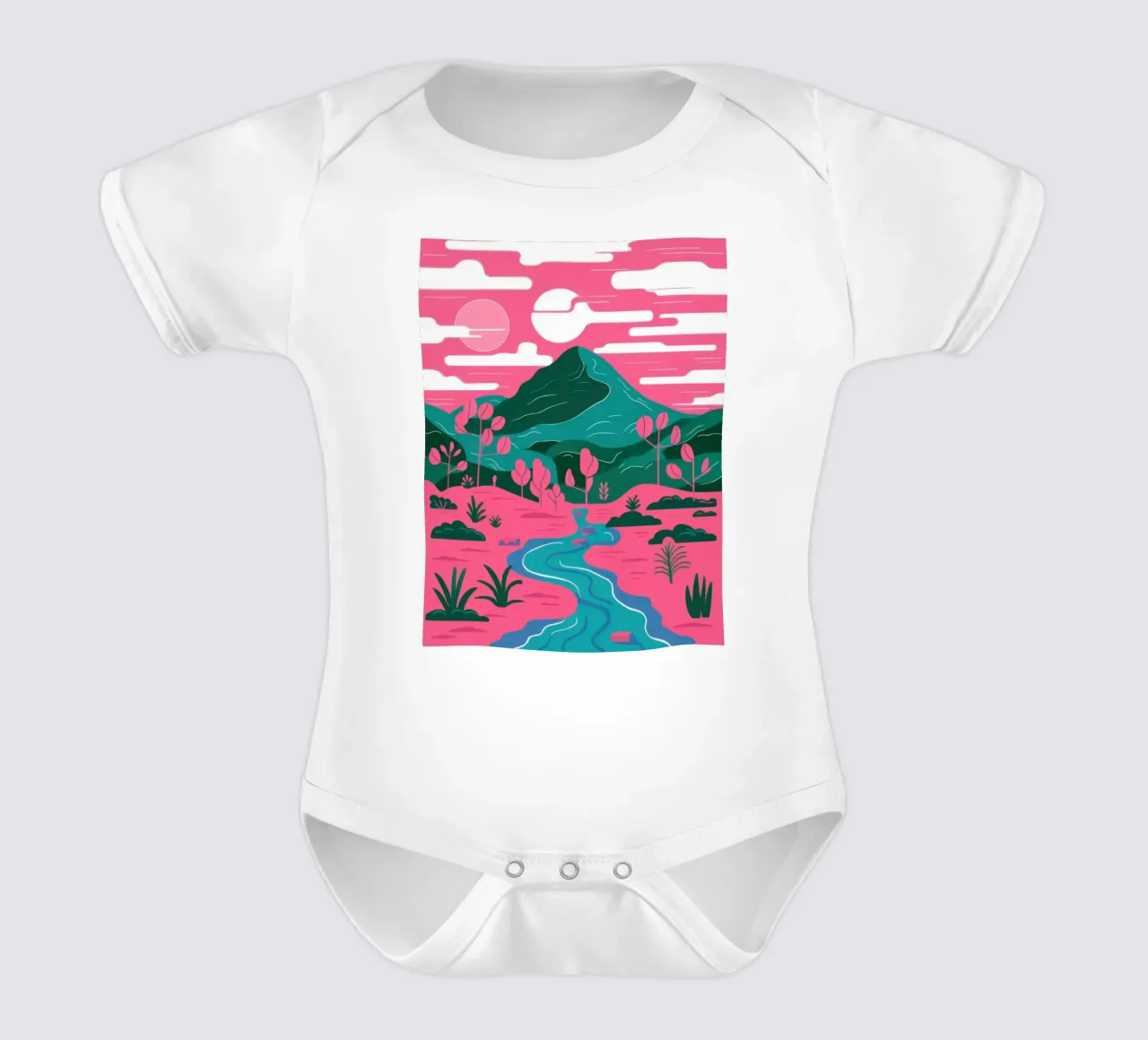 Fiume Pink Mountain body neonato maniche corte da Flock Reverie