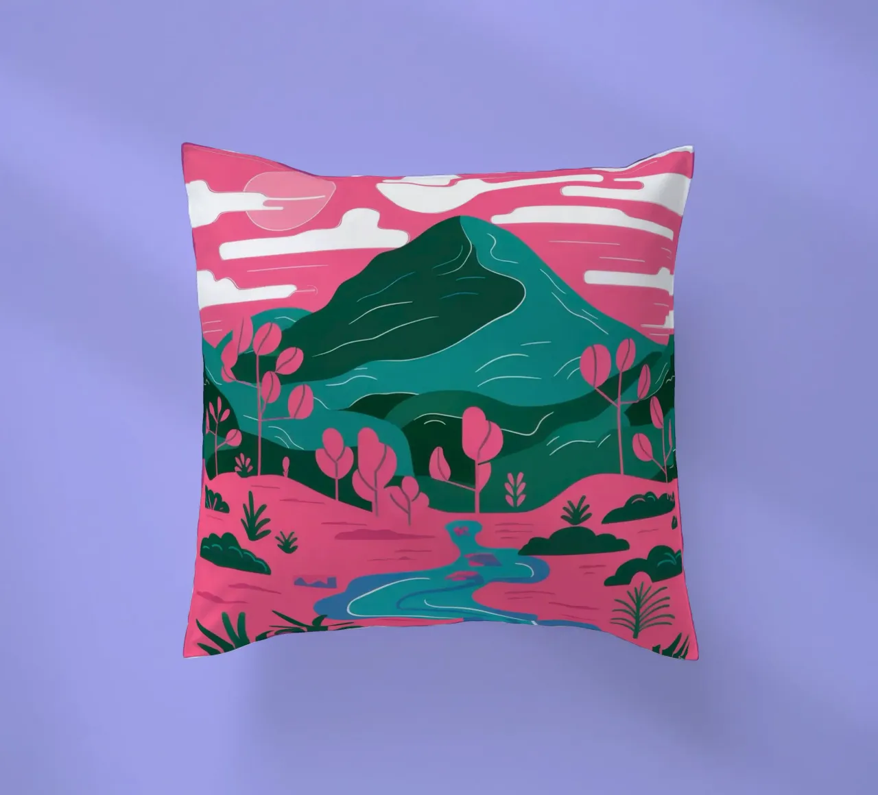 Fiume Pink Mountain cuscino da Flock Reverie