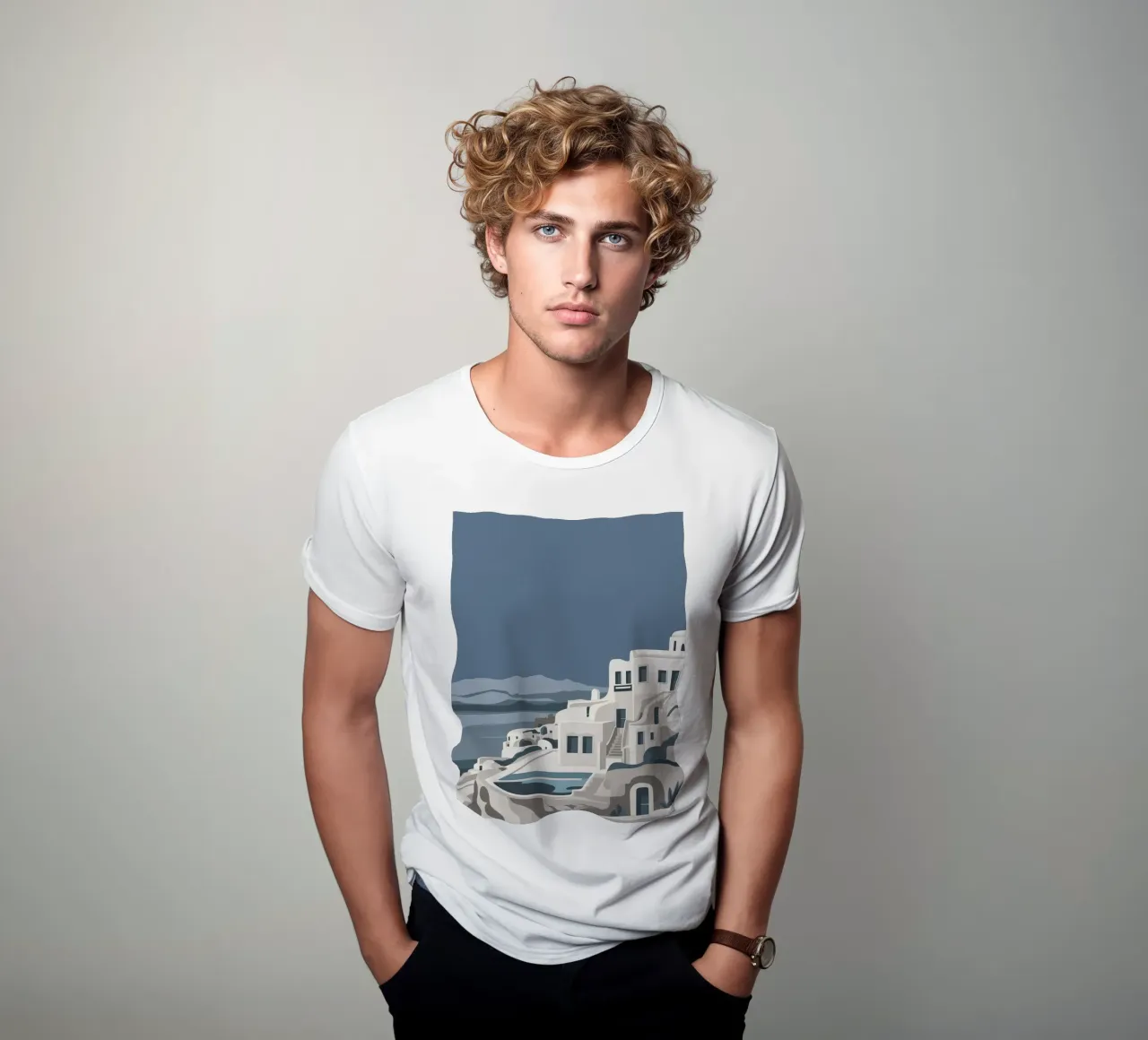 Santorini Serenity View t-shirt da Veil Maya