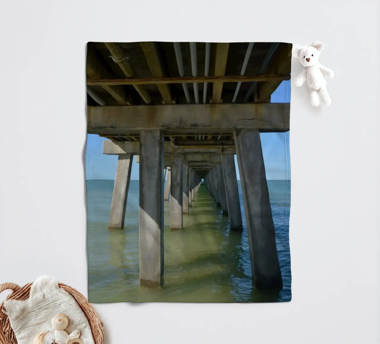 Vanishing Point under Naples Pier in Florida fleece blanket by byrieneke