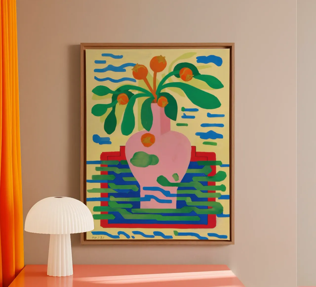 Levendig abstract stilleven canvas met Baklijst van Flock Reverie