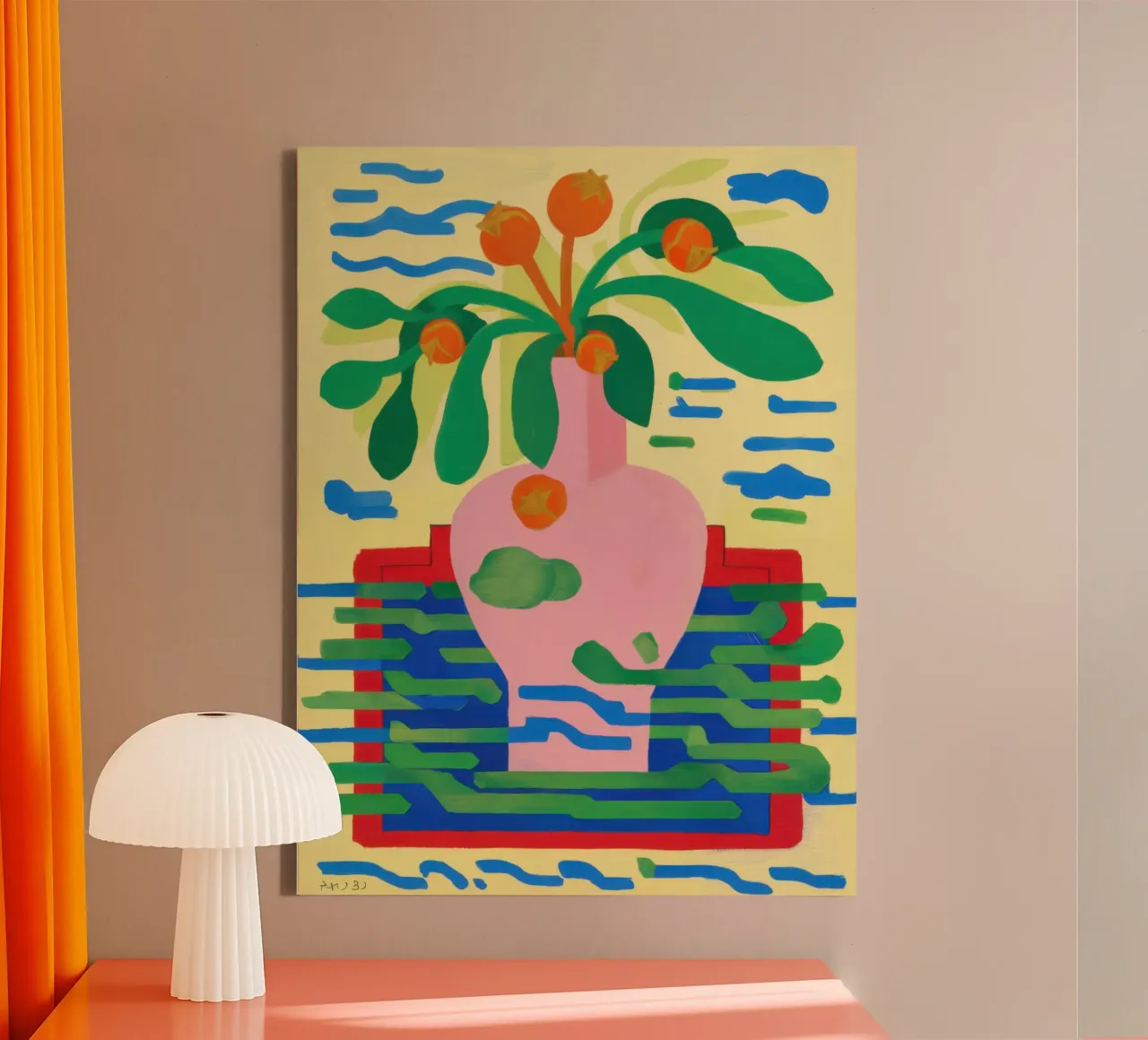 Levendig abstract stilleven canvas met Baklijst van Flock Reverie