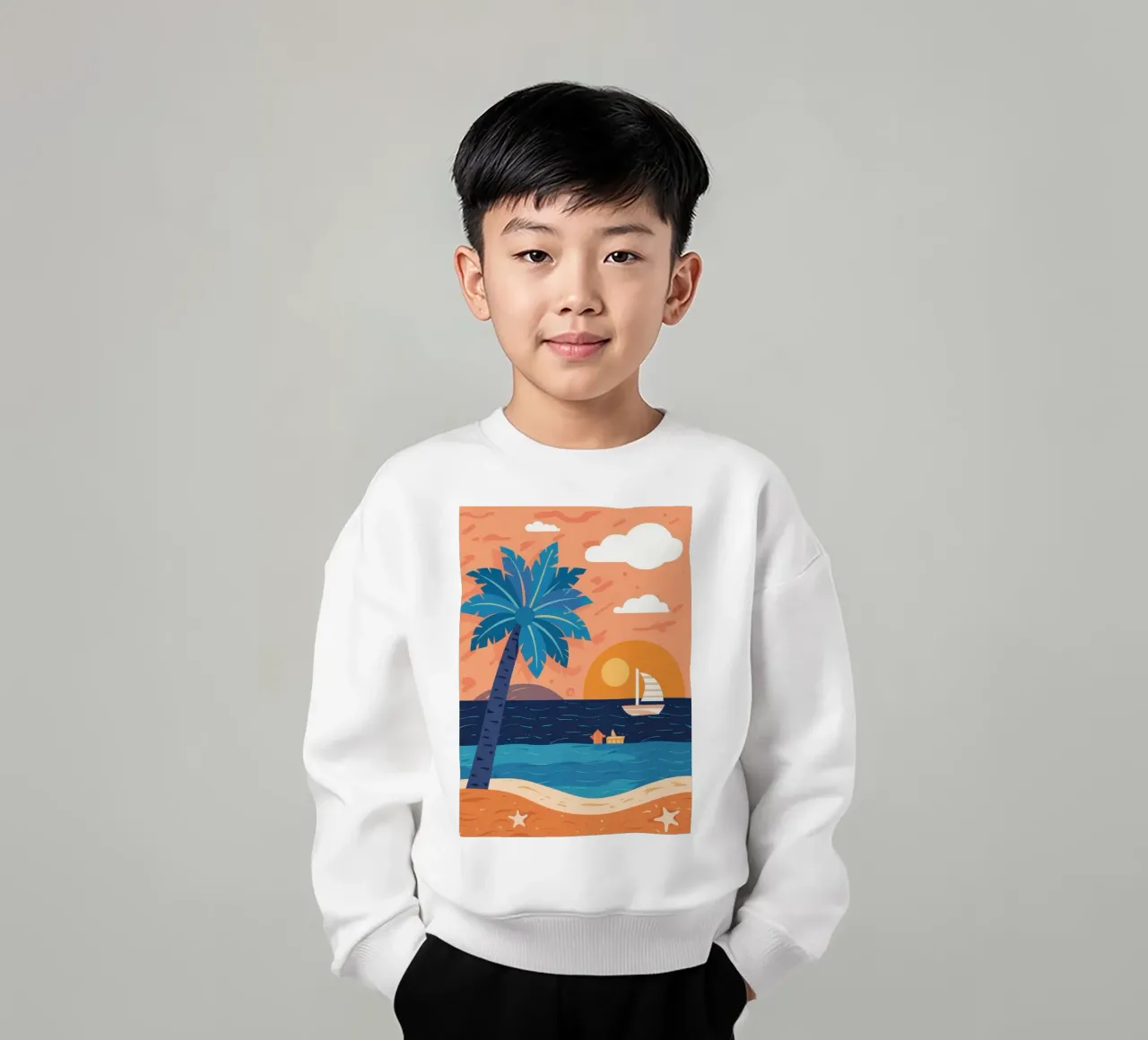 Sailboat Orange Horizon kids sweatshirt by Prism Ritual