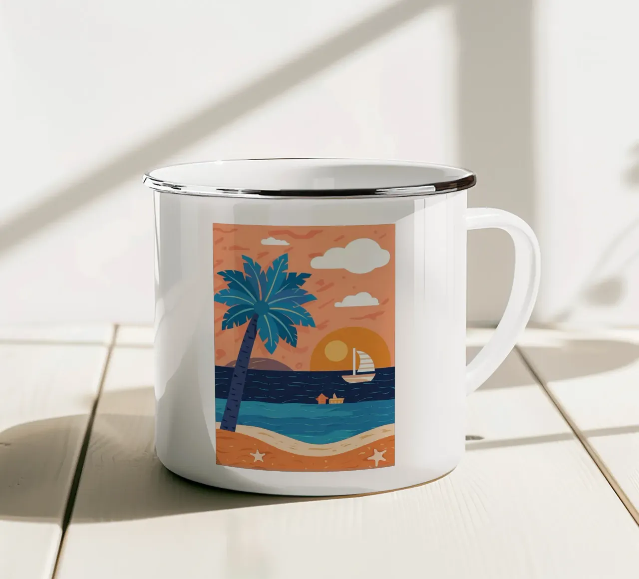 Zeilboot Orange Horizon emaille mok van Prism Ritual