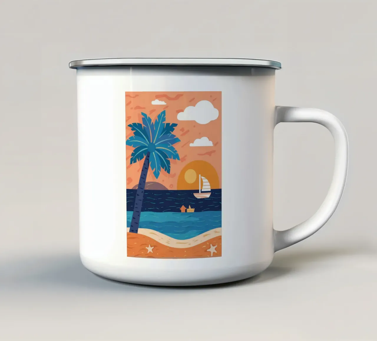 Zeilboot Orange Horizon emaille mok van Prism Ritual