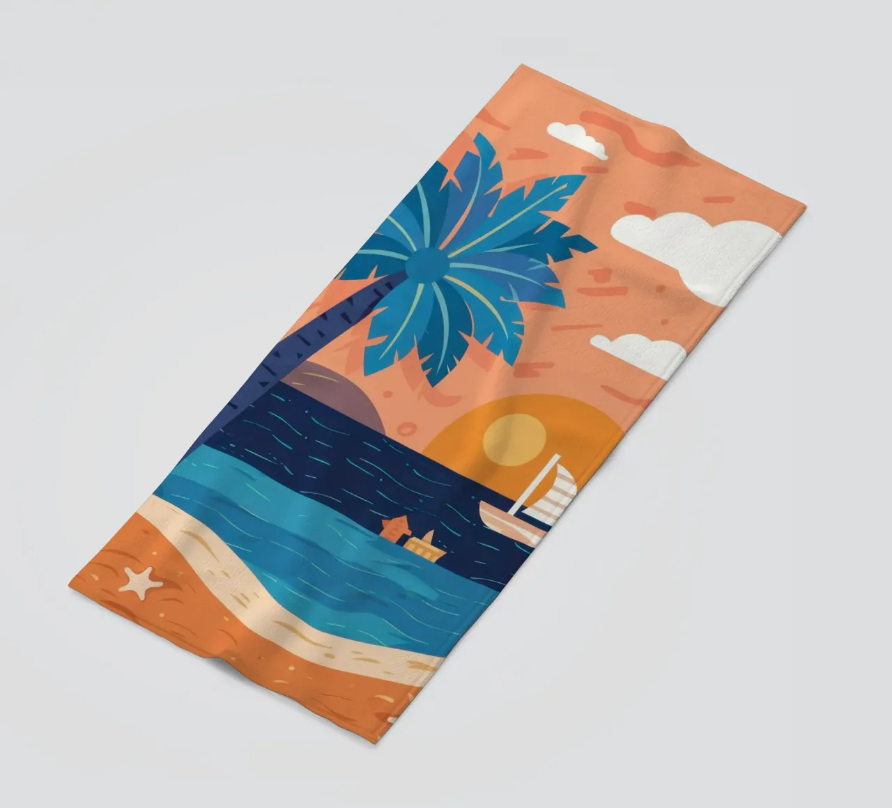 Sailboat Orange Horizon beach towel by Prism Ritual