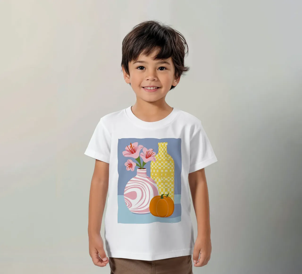 Pumpkin and Vases kids t-shirt by Flock Reverie