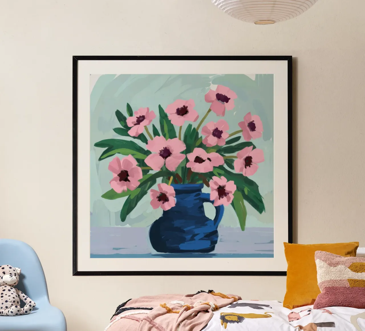 Sogno di peonia indaco poster con telaio in legno da Prism Ritual
