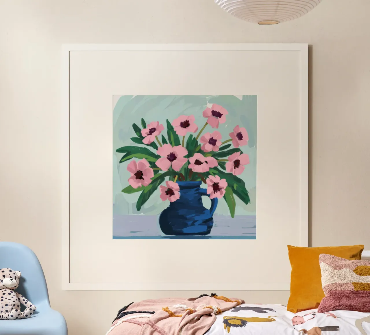 Sogno di peonia indaco poster con telaio in legno da Prism Ritual