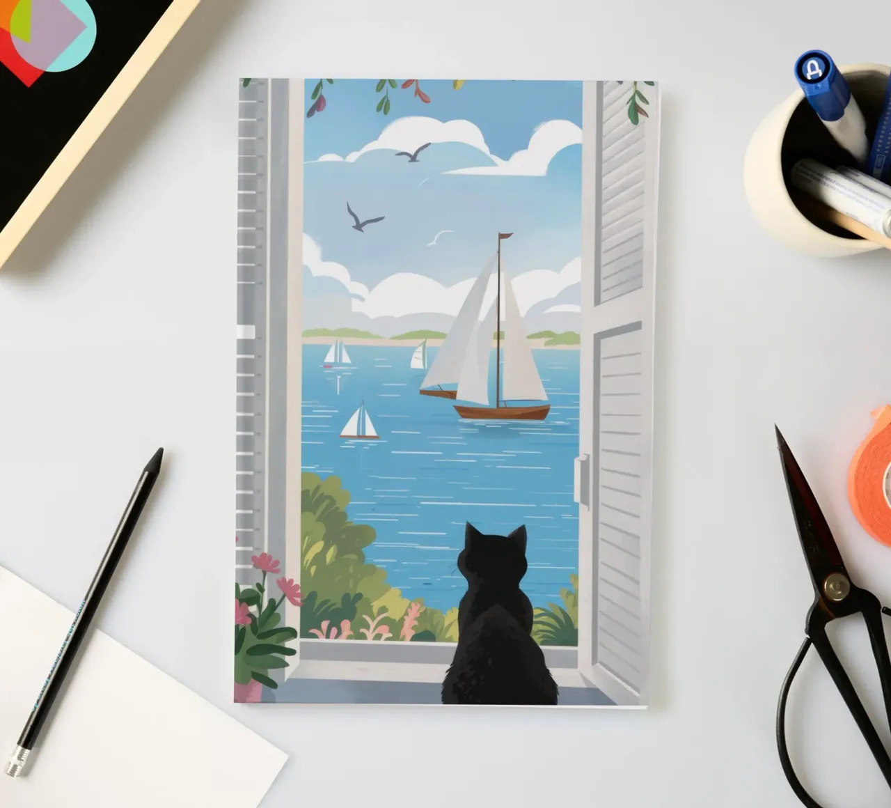 Feline Window Contemplation notebook by Veil Maya
