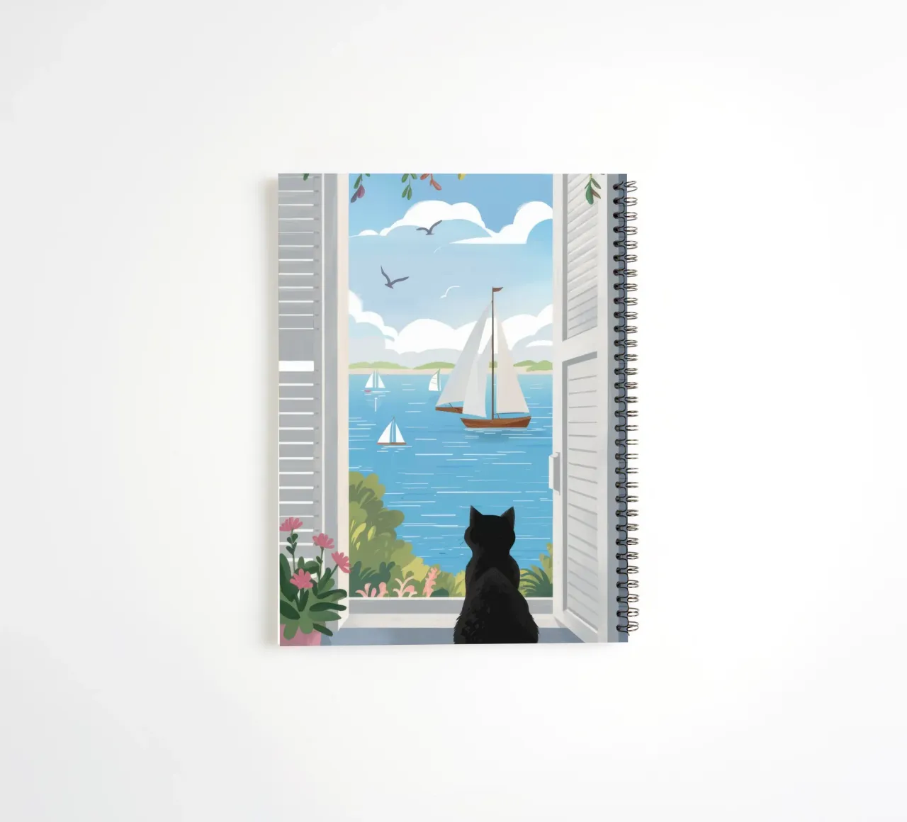 Feline Window Contemplation spiral notebook by Veil Maya