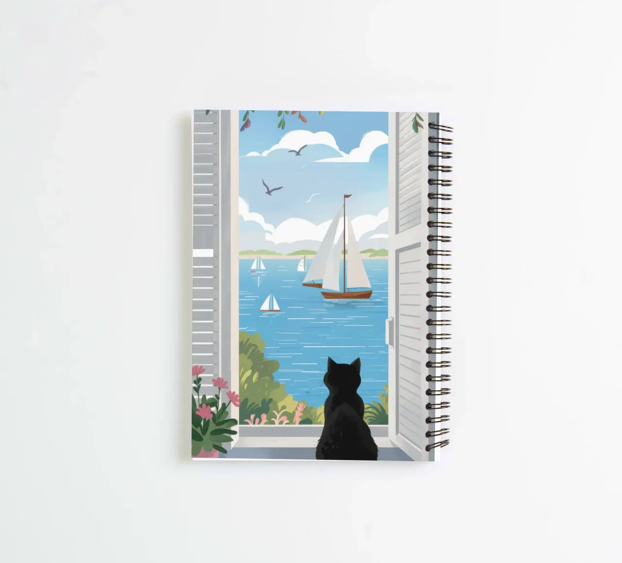 Feline Window Contemplation spiral notebook by Veil Maya