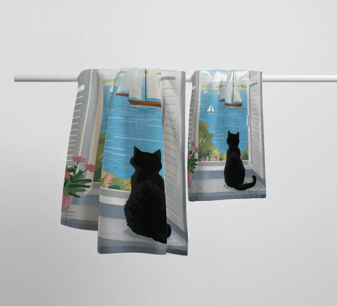 Feline Window Contemplation towel by Veil Maya