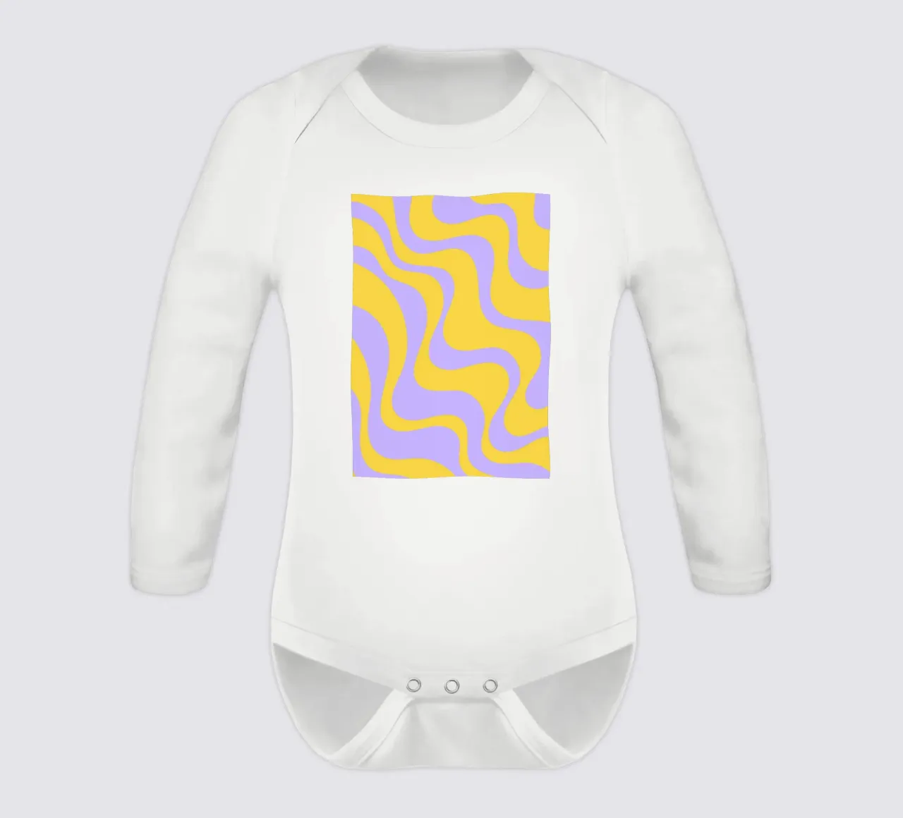 Groovy Retro Abstract Pattern in Yellow and Lavender (Motif abstrait rétro groovy en jaune et lavande) body manches longues de The Art Club
