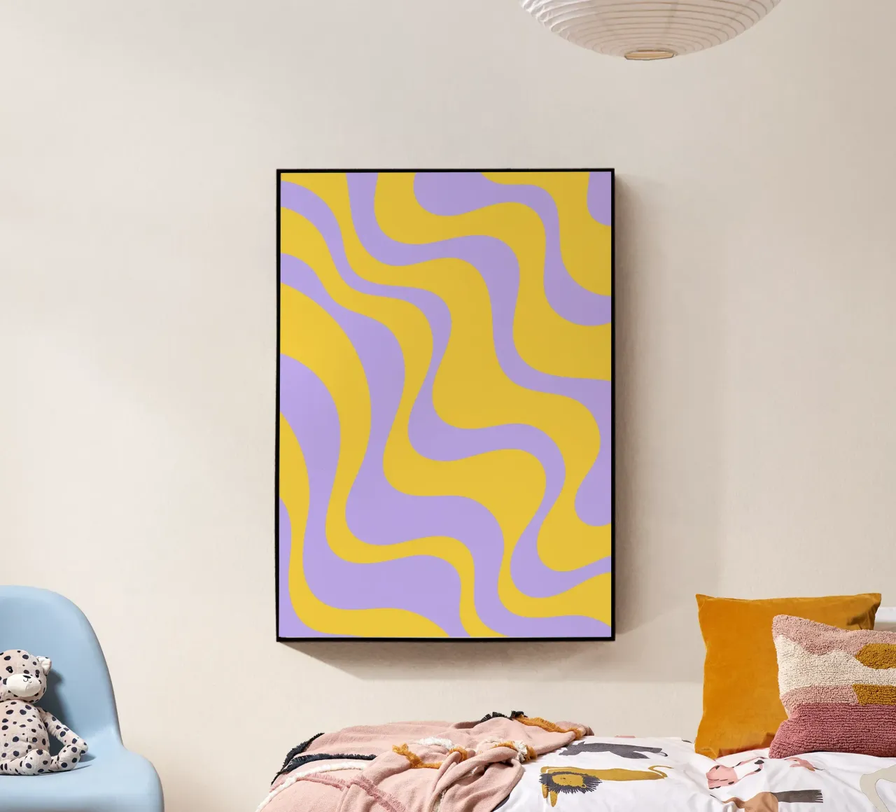 Groovy Retro Abstract Pattern in Yellow and Lavender (Motif abstrait rétro groovy en jaune et lavande) plexiglas de The Art Club