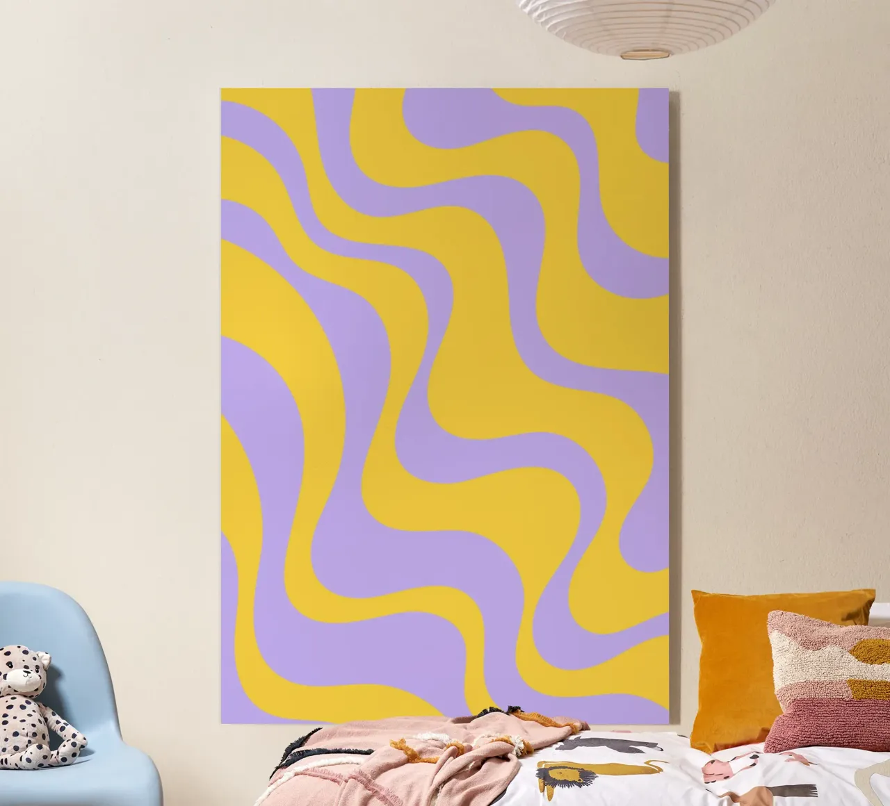 Groovy Retro Abstract Pattern in Yellow and Lavender (Motif abstrait rétro groovy en jaune et lavande) plexiglas de The Art Club