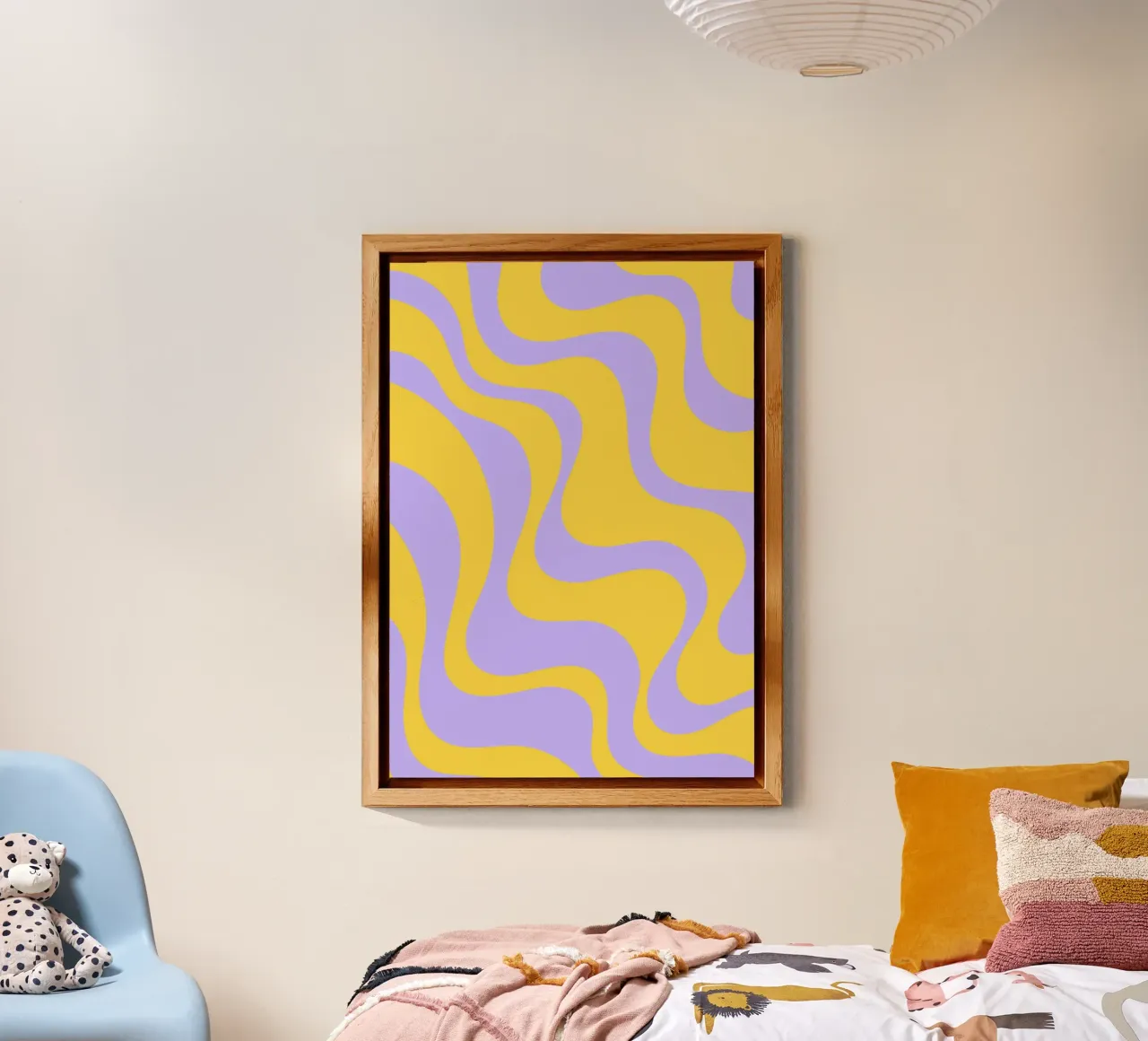 Groovy Retro Abstract Pattern in Yellow and Lavender (Motif abstrait rétro groovy en jaune et lavande) alu dibond de The Art Club