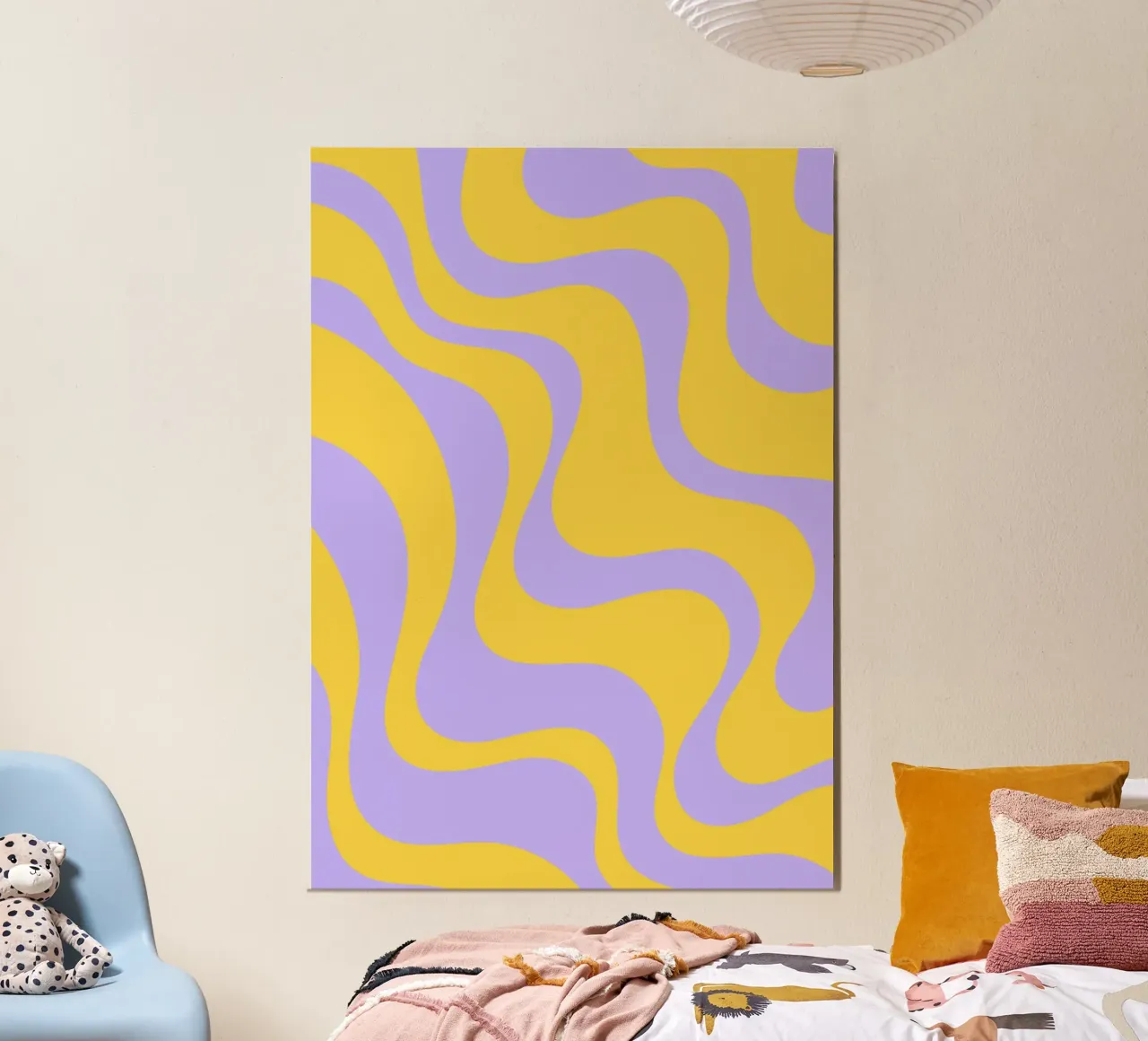 Groovy Retro Abstract Pattern in Yellow and Lavender (Motif abstrait rétro groovy en jaune et lavande) alu dibond de The Art Club