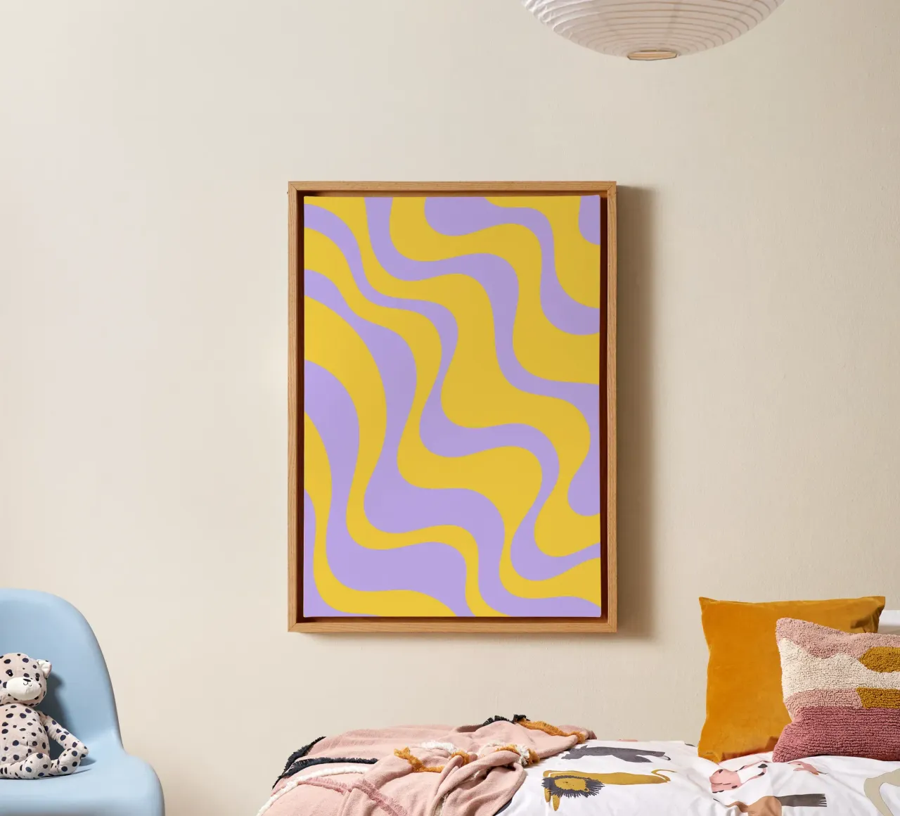 Grooviges abstraktes Retro-Muster in Gelb und Lavendel Leinwand von The Art Club