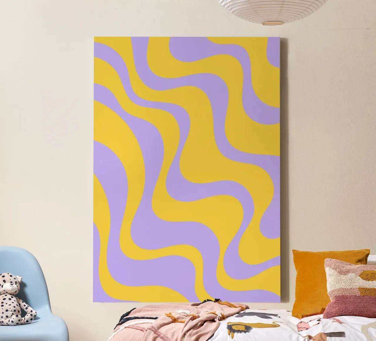 Grooviges abstraktes Retro-Muster in Gelb und Lavendel Leinwand von The Art Club