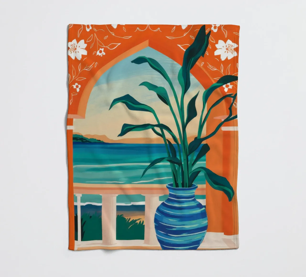 Arched Tropical View fleece blanket by Veil Maya
