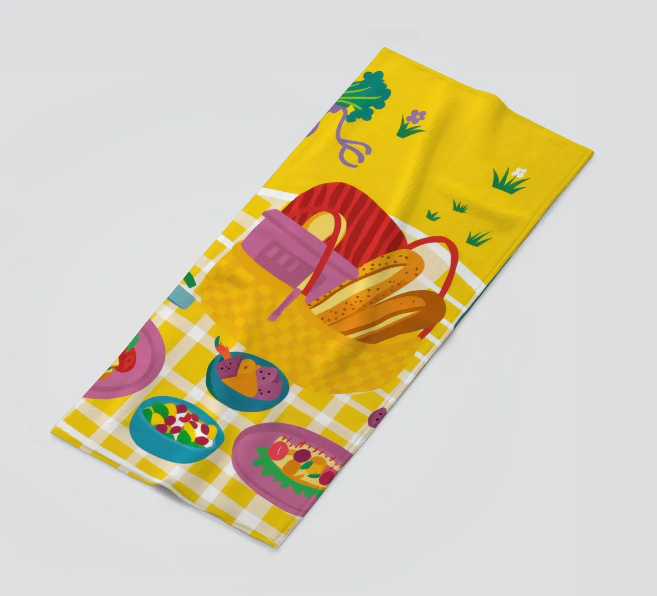 Joyful Summer Picnic beach towel by Flock Reverie