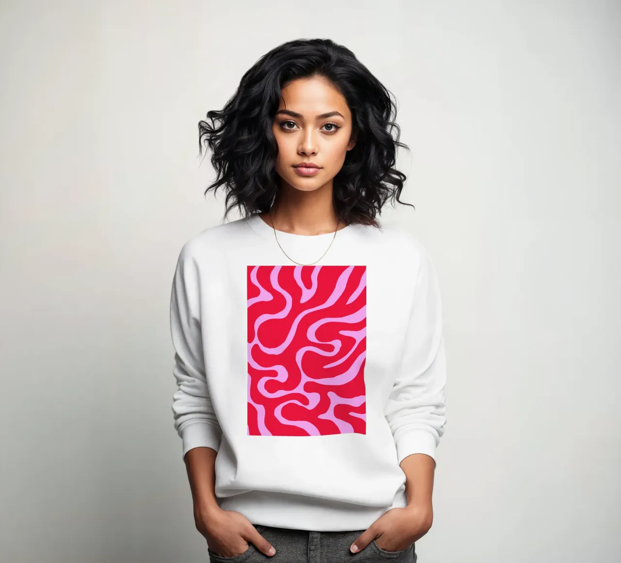 Psychedelic Red and Pink Abstract Wave Pattern sweatshirt by The Art Club