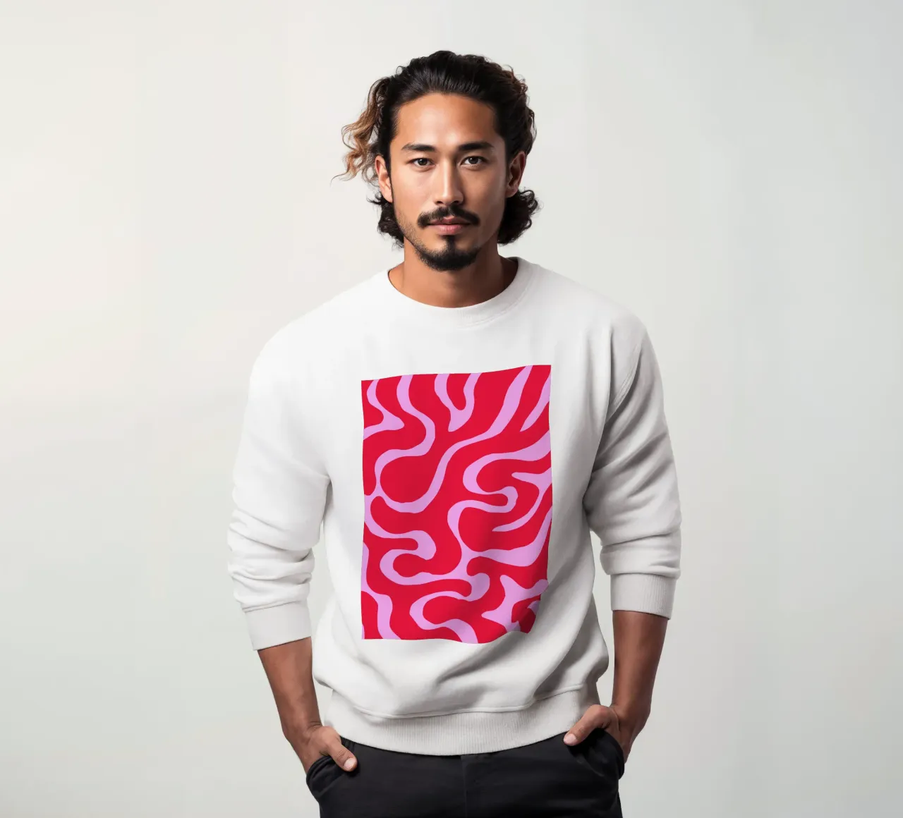 Psychedelic Red and Pink Abstract Wave Pattern sweatshirt by The Art Club