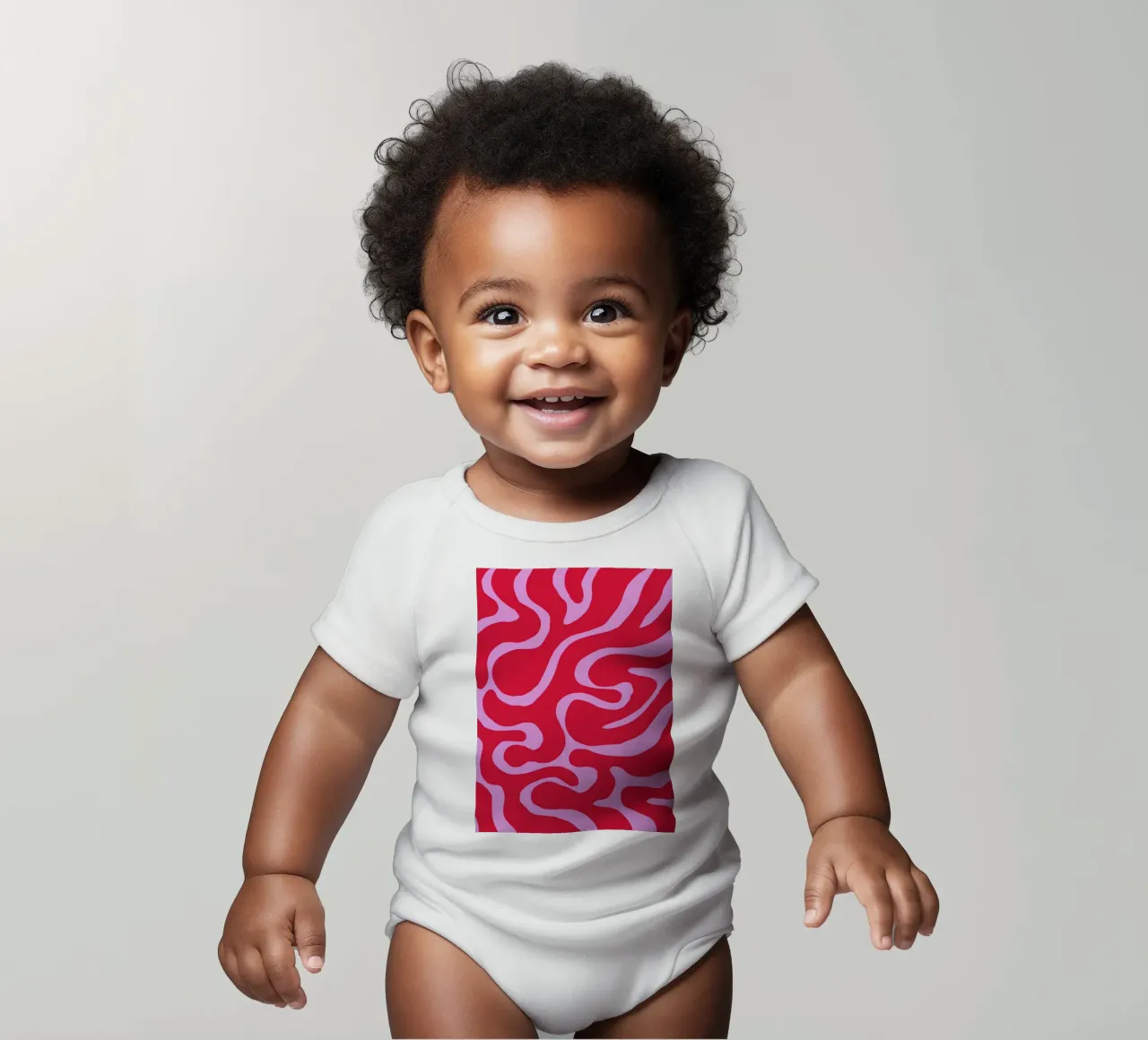 Psychedelic Red and Pink Abstract Wave Pattern short-sleeve baby romper by The Art Club