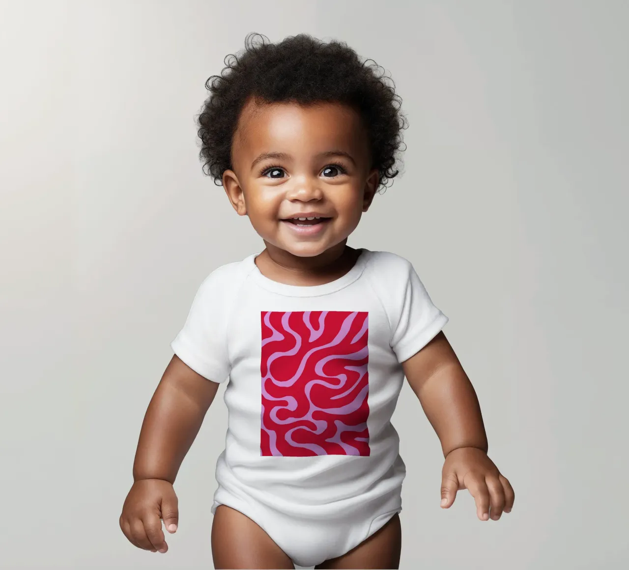 Psychedelic Red and Pink Abstract Wave Pattern short-sleeve baby romper by The Art Club