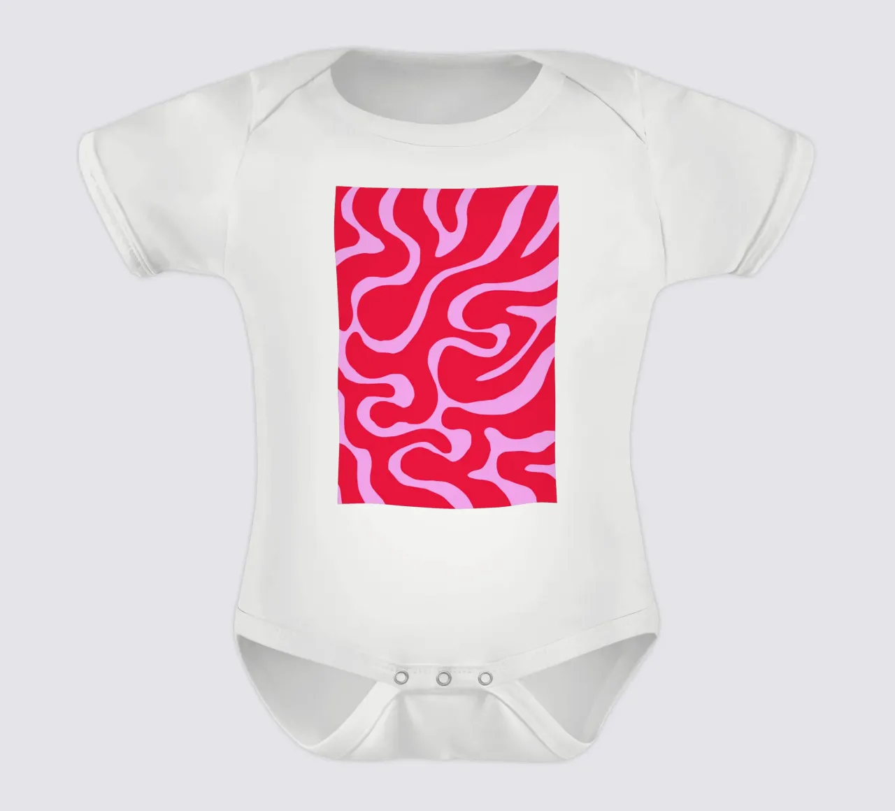 Psychedelic Red and Pink Abstract Wave Pattern short-sleeve baby romper by The Art Club