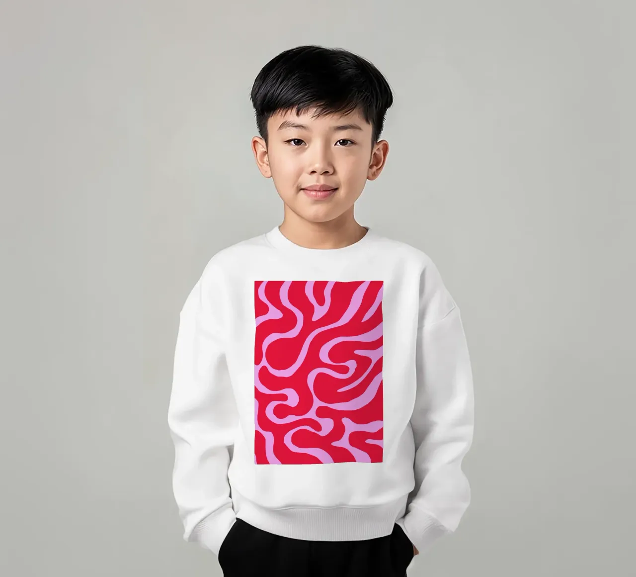 Psychedelic Red and Pink Abstract Wave Pattern kids sweatshirt by The Art Club