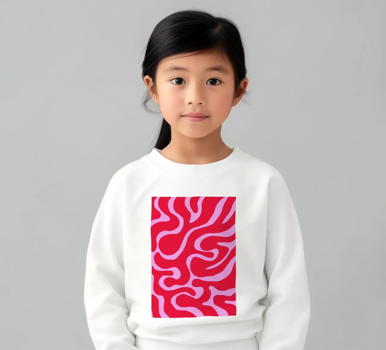 Psychedelic Red and Pink Abstract Wave Pattern kids sweatshirt by The Art Club