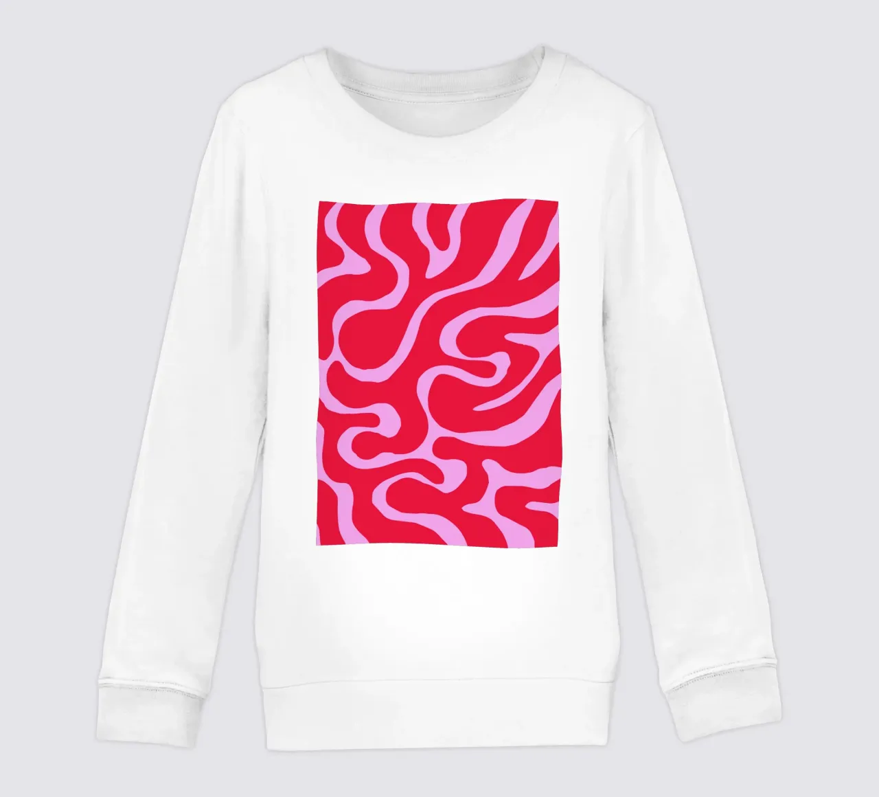 Psychedelic Red and Pink Abstract Wave Pattern kids sweatshirt by The Art Club
