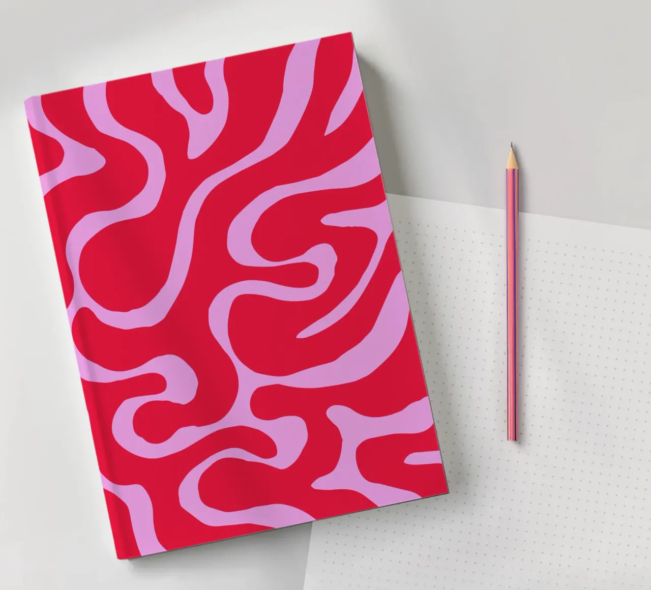 Psychedelic Red and Pink Abstract Wave Pattern notebook by The Art Club
