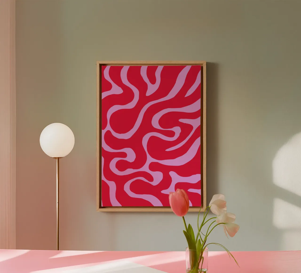 Psychedelic Red and Pink Abstract Wave Pattern canvas by The Art Club