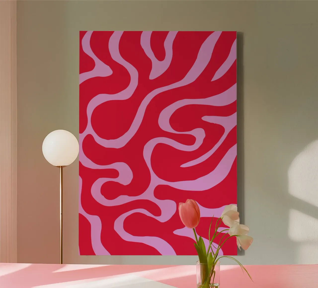 Psychedelic Red and Pink Abstract Wave Pattern canvas by The Art Club