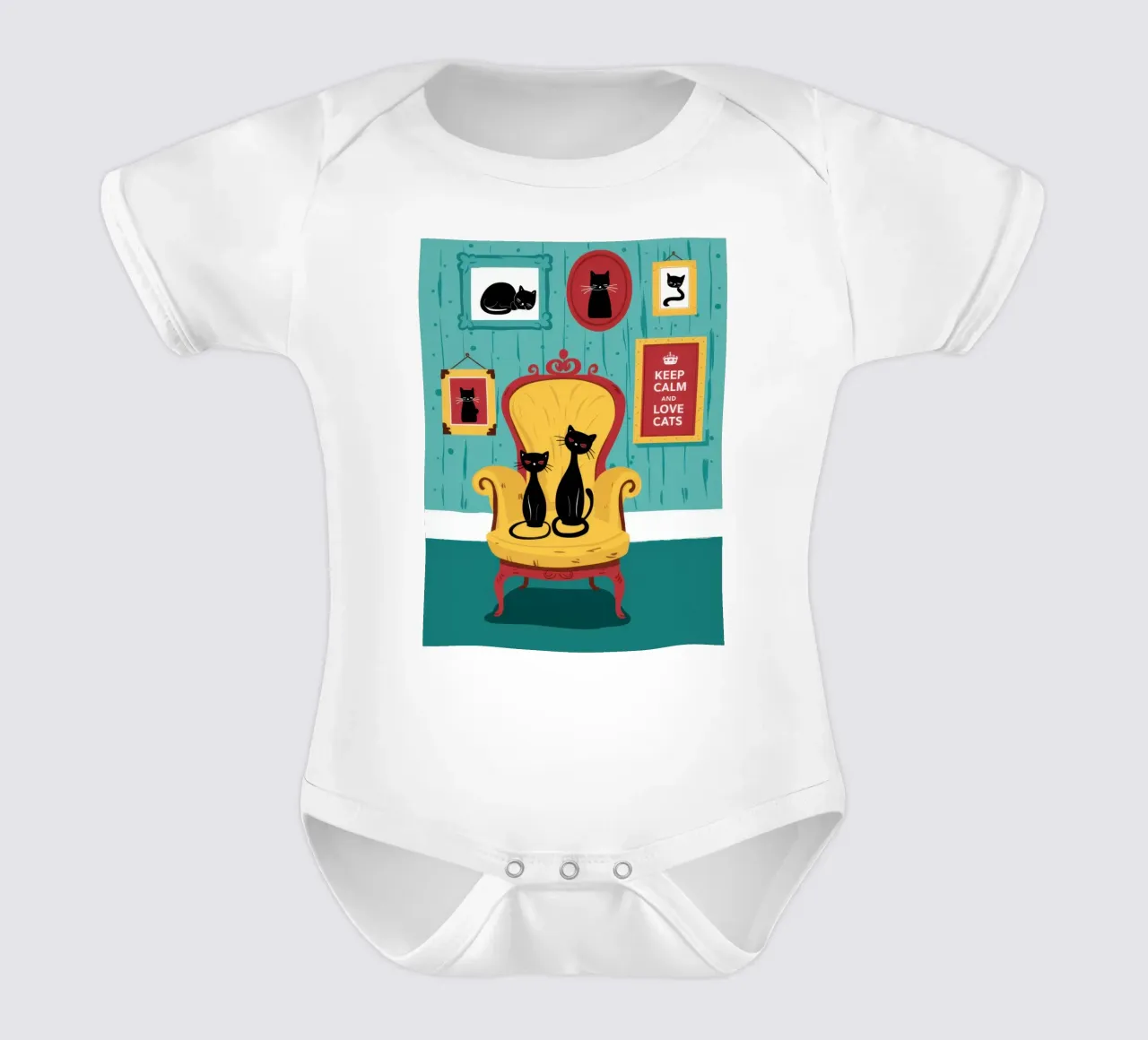 Regal Feline Throne short-sleeve baby romper by Veil Maya