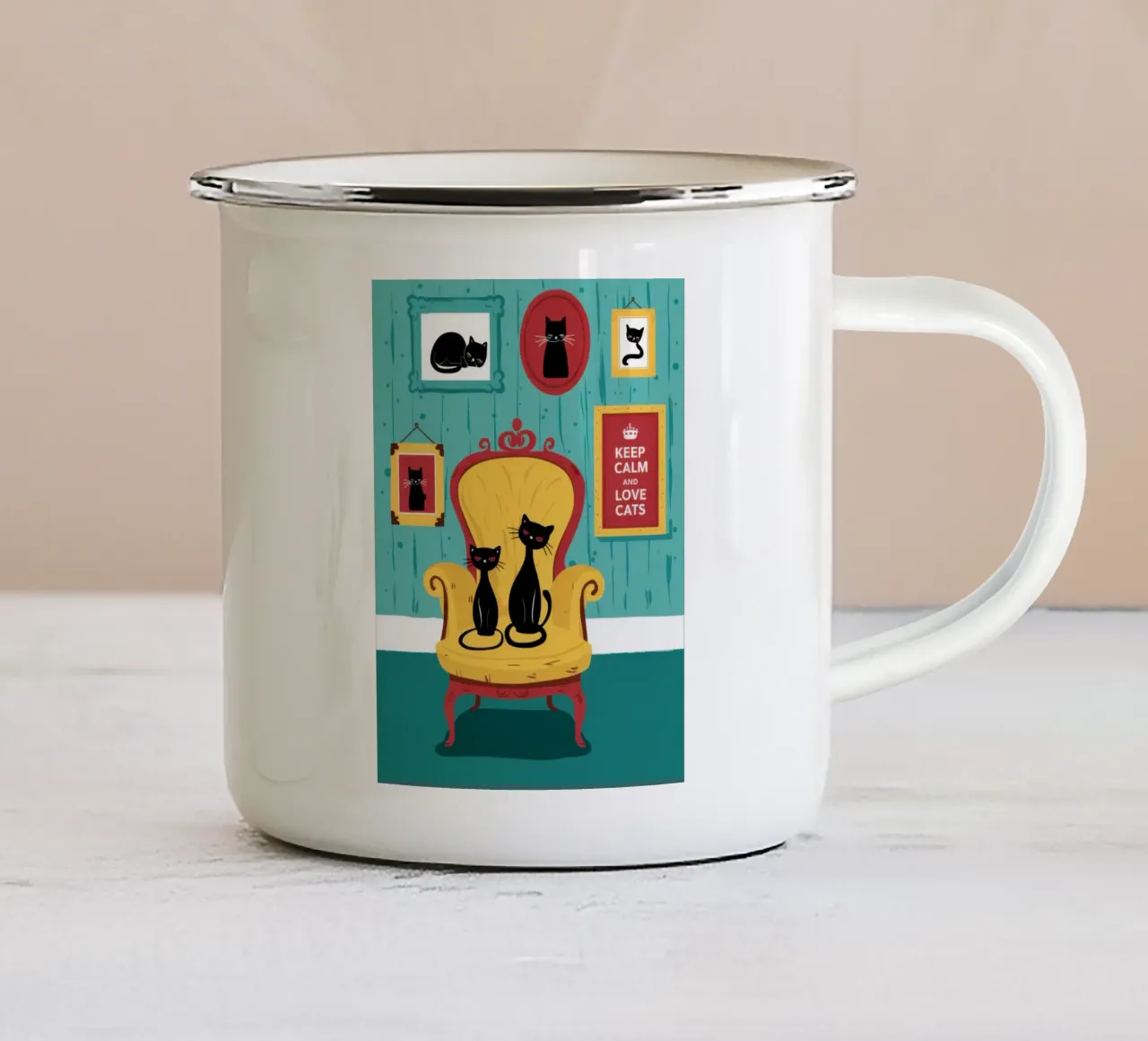 Trono felino regale tazza in smalto da Veil Maya