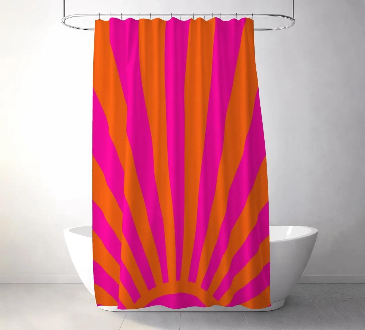 Audace design retrò dell'alba in rosa caldo e arancione tenda da doccia da The Art Club