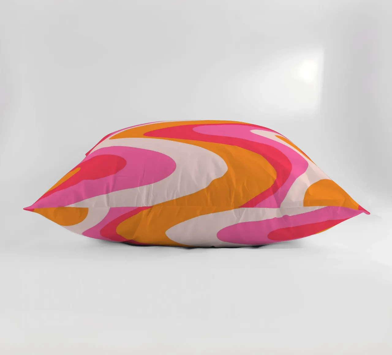 Vibrant Wavy Retro Pattern in Pink, Orange, and Coral Tones decorative cushion by The Art Club