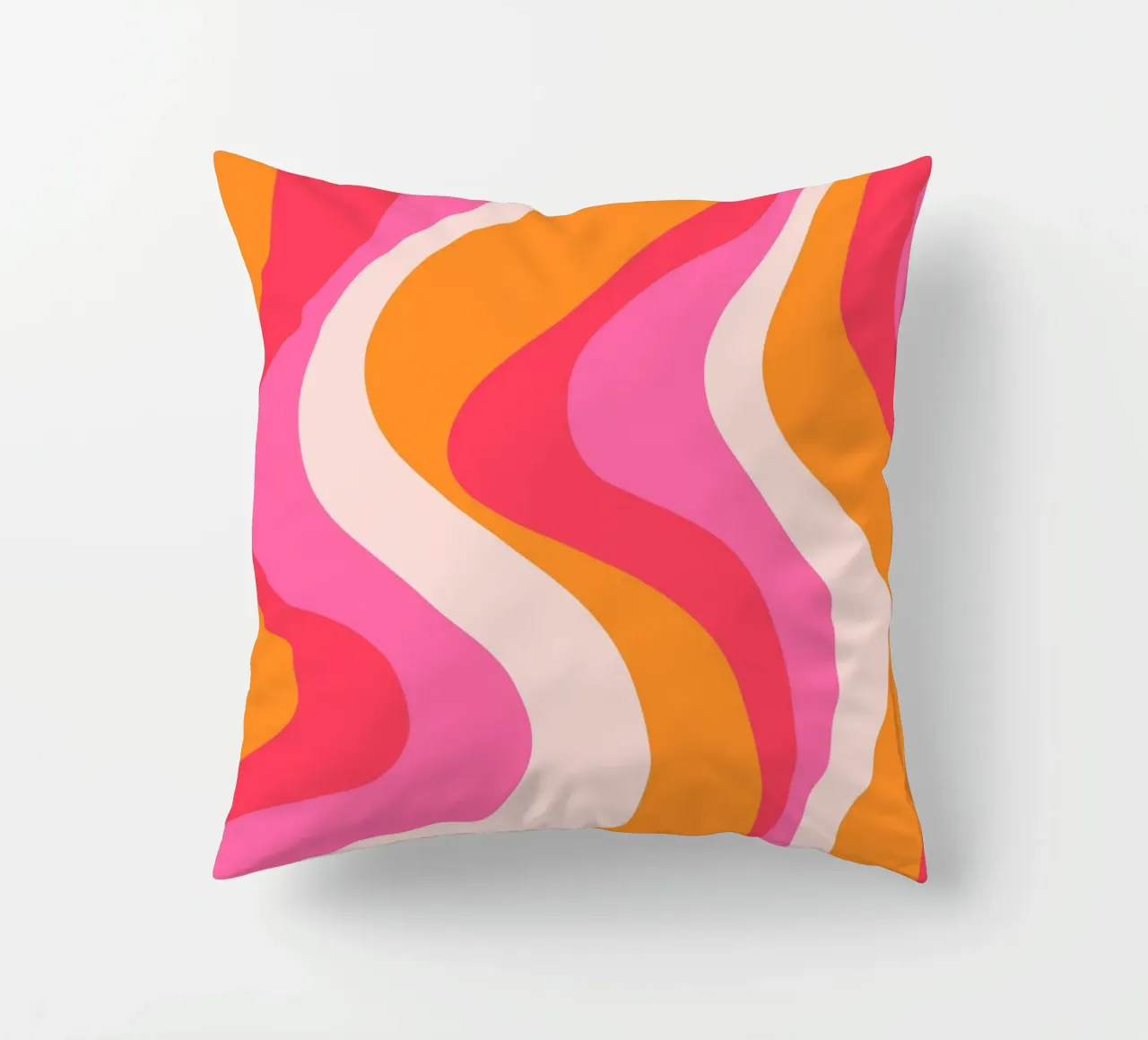 Vibrant Wavy Retro Pattern in Pink, Orange, and Coral Tones decorative cushion by The Art Club
