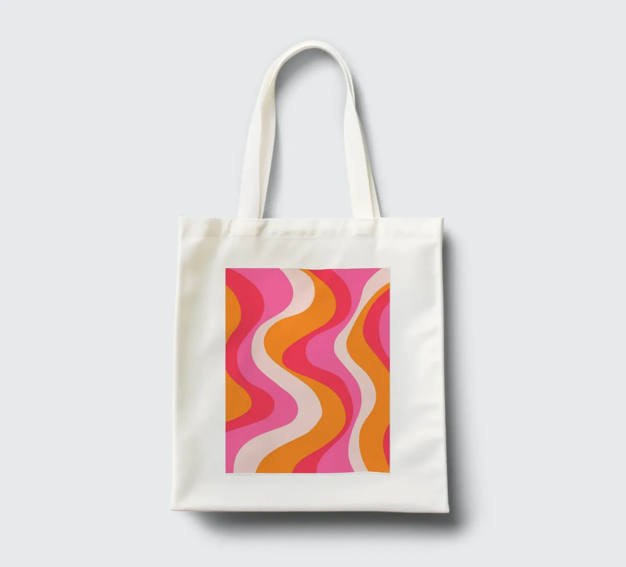 Vibrant Wavy Retro Pattern in Pink, Orange, and Coral Tones tote bag by The Art Club