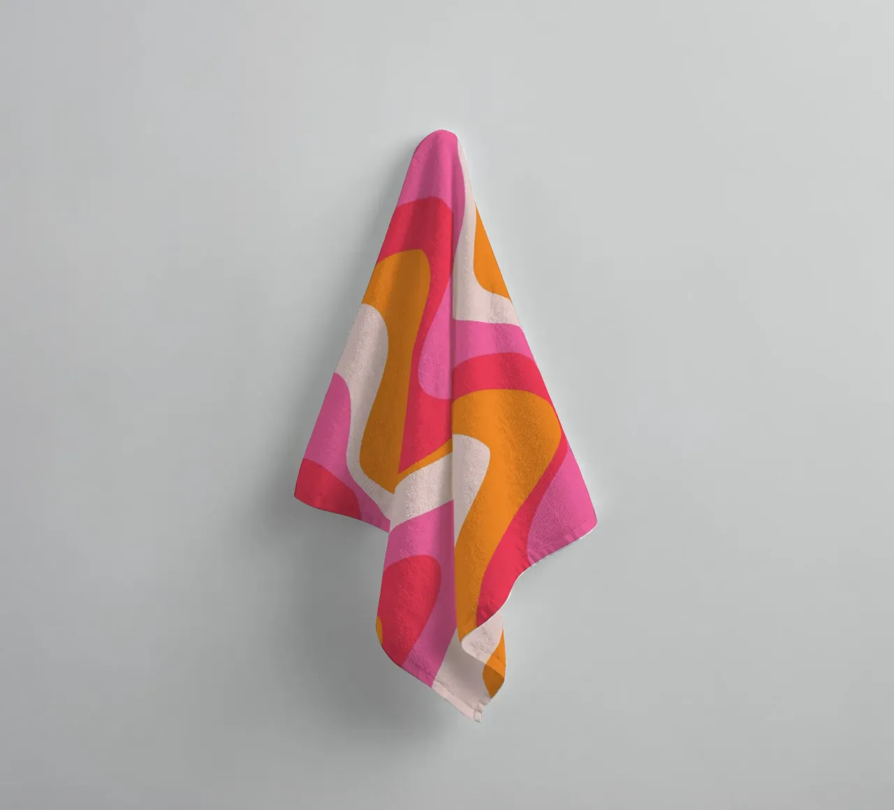Vibrant Wavy Retro Pattern in Pink, Orange, and Coral Tones towel by The Art Club