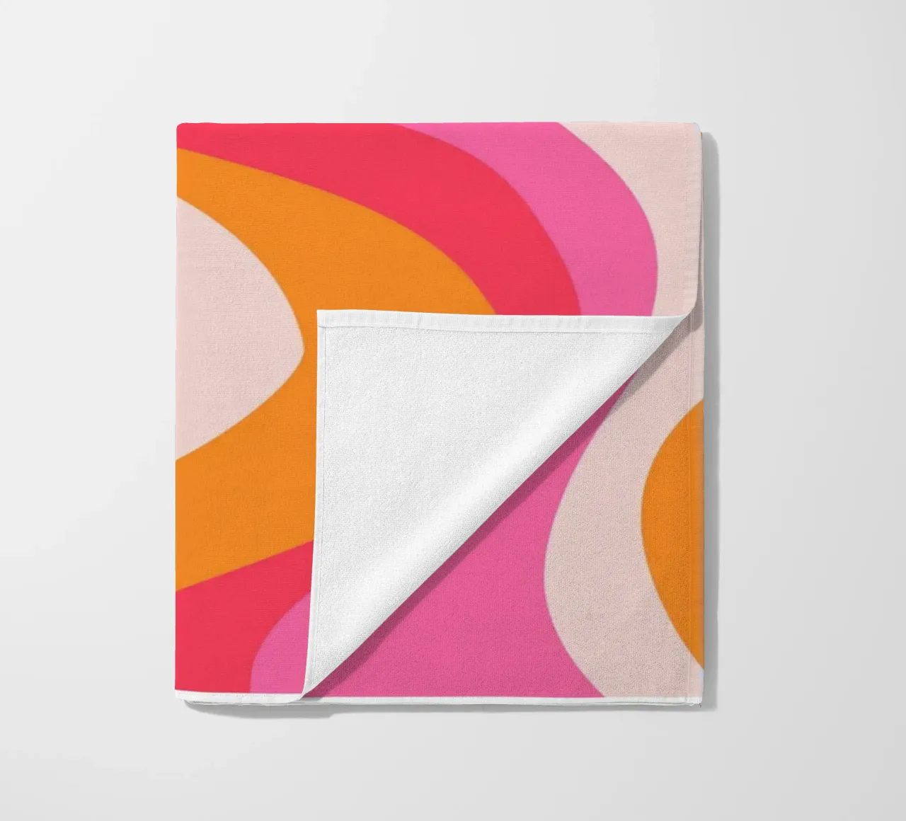 Vibrant Wavy Retro Pattern in Pink, Orange, and Coral Tones beach towel by The Art Club